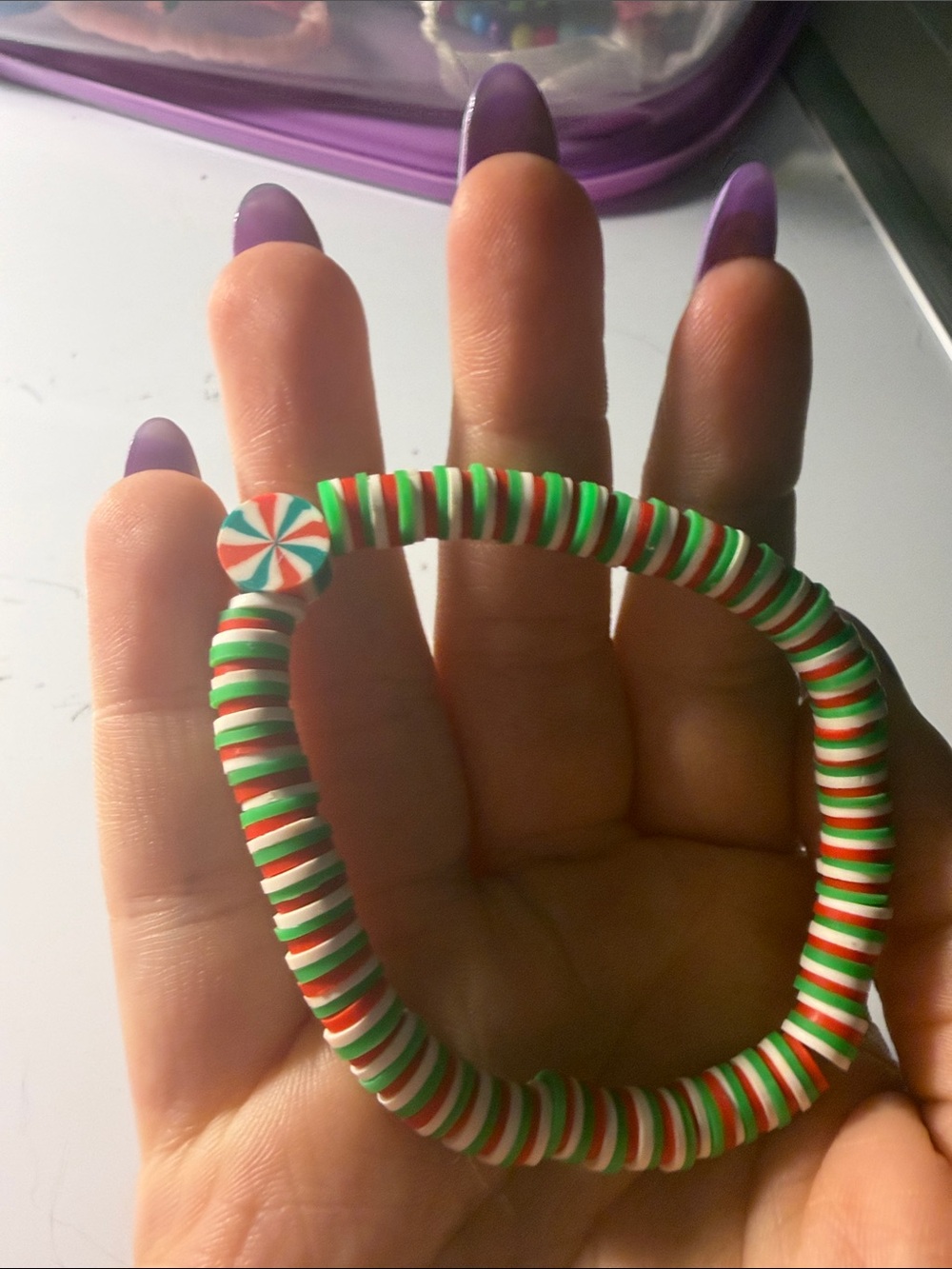 Festive Red & Green Candy Bead Stretch Bracelet